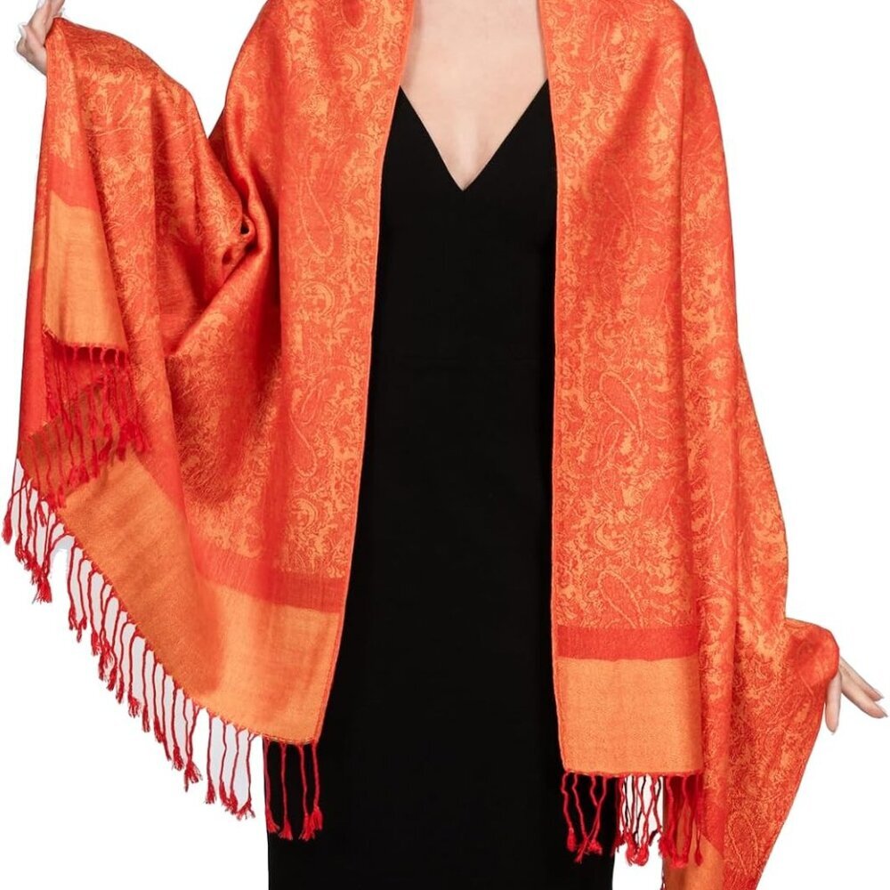 Two-Tone Vintage Paisley Pashmina Scarf – Soft Lightweight Wrap & Shawl for Dres